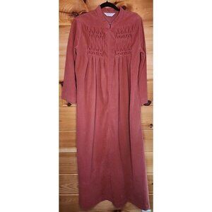 Vintage 70s Kayser Robe Size MediumPeach Velour Long Full Zip Pintuck Pockets